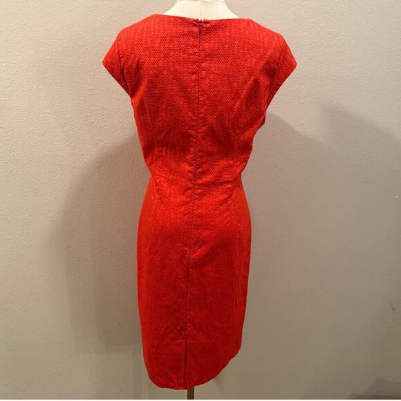 Adrianna Papell Strawberry Red Textured Sheath Midi Dress 12 Square Neck Wedding - Picture 2 of 8